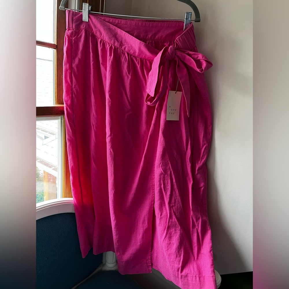 A New Day BRAND NEW WITH TAGS Bright Pink Linen A-Line, Wrap Midi Skirt